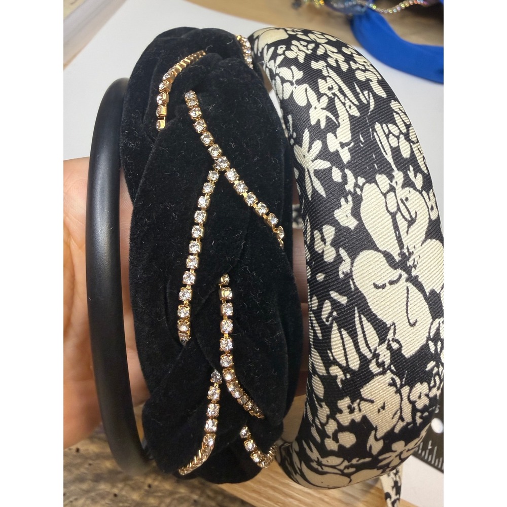 Lot 3‎ Headbands Black Velvet Rhinestone Floral Bow Matte Slim Hair Accessories